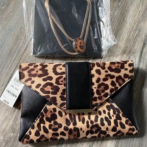 Leopard Luci Clutch with Necklace bundle